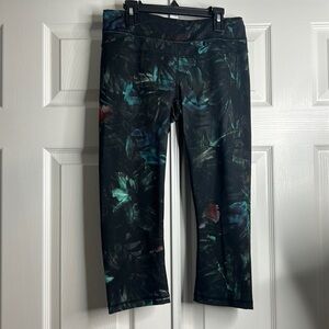 Lucy Capris Workout Stretch Leggings M Blue Green